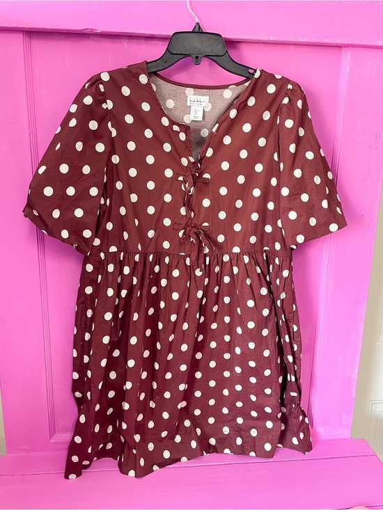 Nicole Miller Dresses & Skirts - Nicole Miller Brown Polka Dot Tie-Front Mini Dress